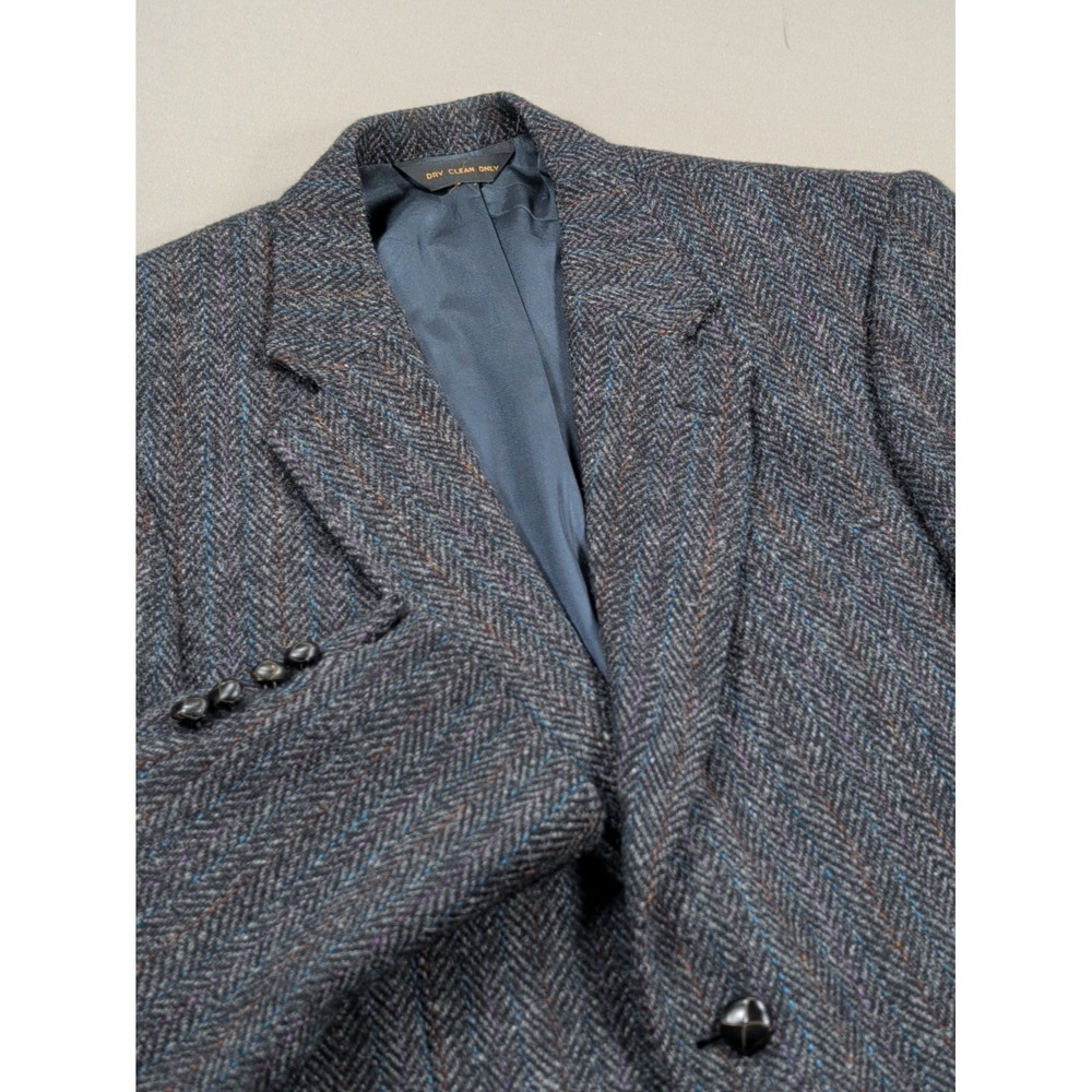 Vintage Harris Tweed Sport Coat Blazer Jacket Mens 40R Gray Herringbone Wool